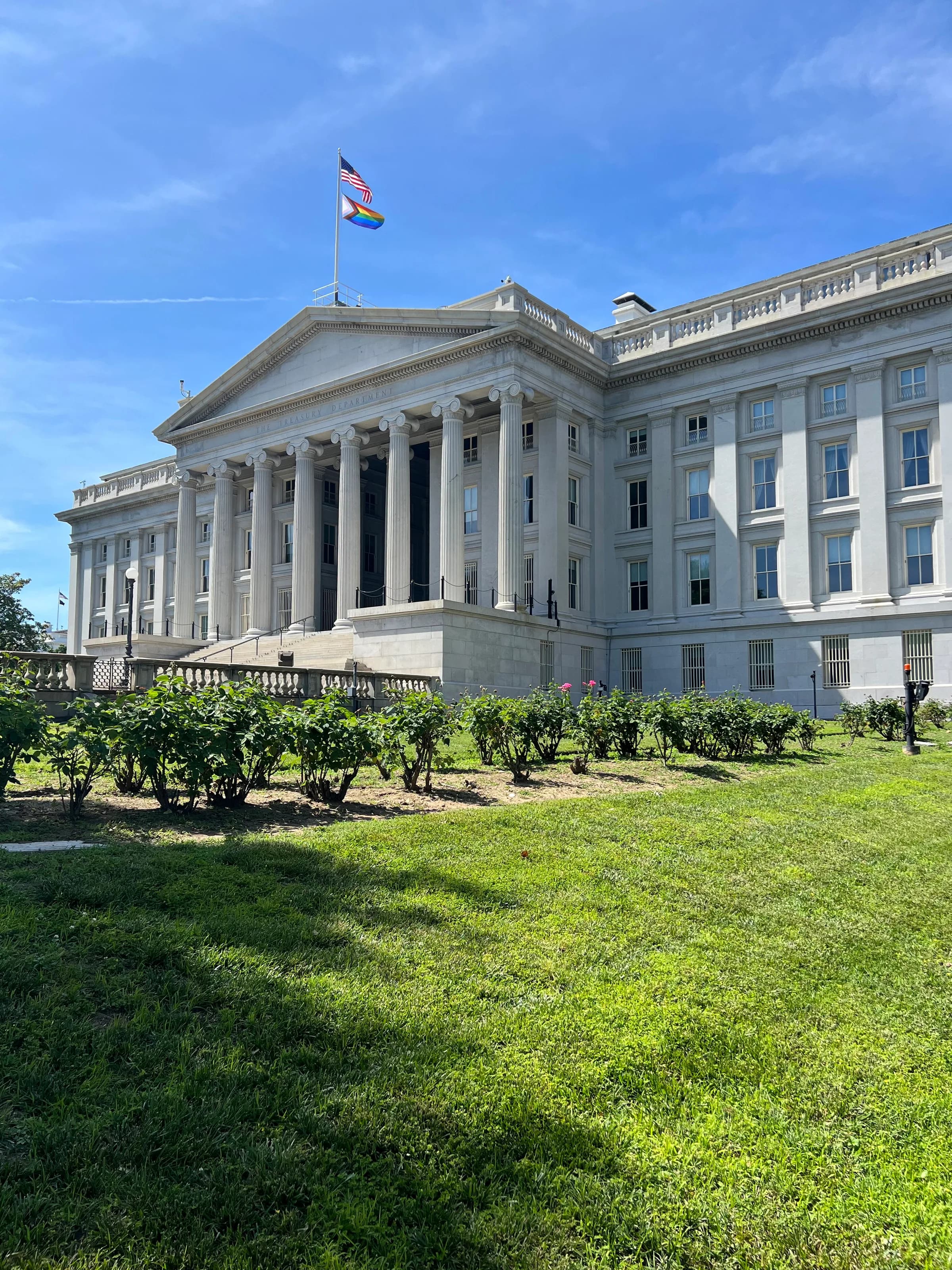 The U.S. Treasury Department building, one of six federal agencies finalizing GENIUS Act stablecoin rules