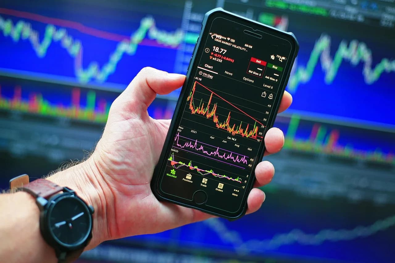 Financial trading charts and stock market data on a smartphone screen