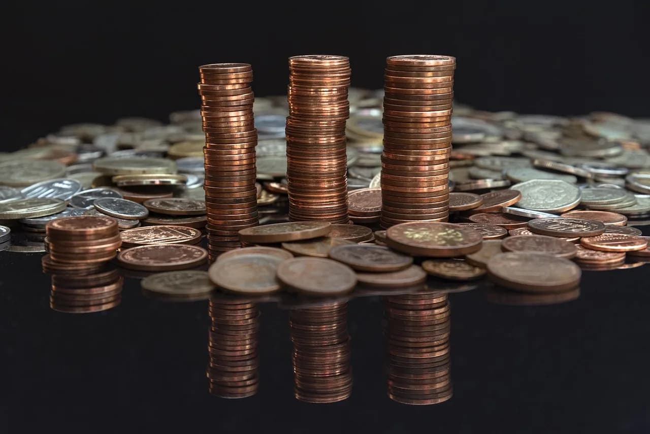 Small pile of coins on a wooden surface, representing the wider category of Robinhood Chain meme coins that followed CASHCAT's breakout. Photo by Nick115 on Pixabay.